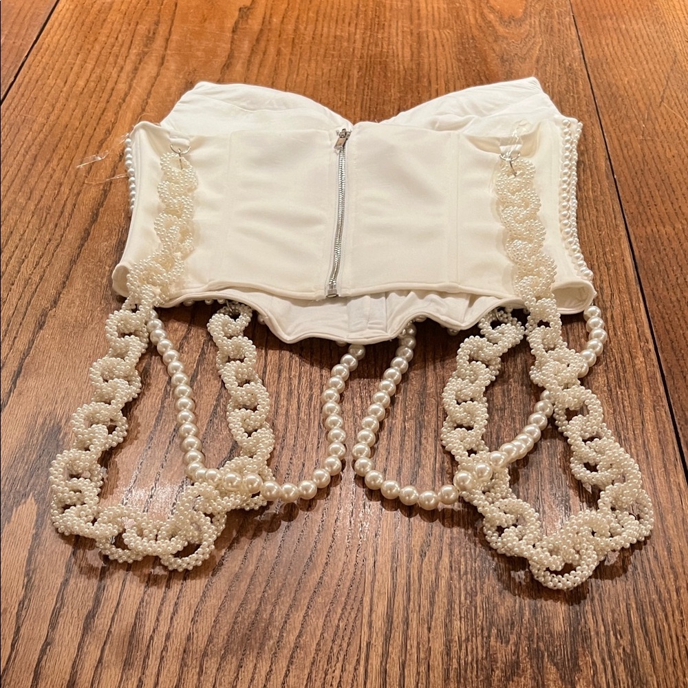Akira Rhinestone and Pearl Embellished Corset Top Size XL - Picture 9 of 14
